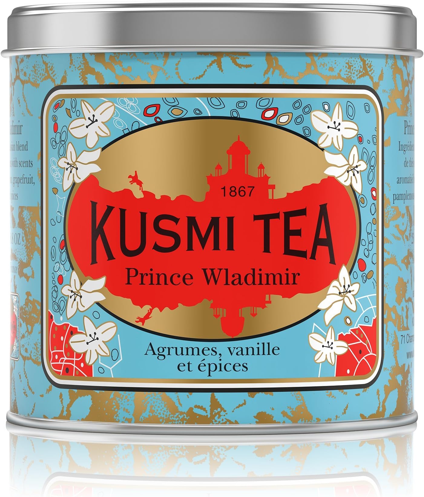 Kusmi Tea - Prince Vladimir - Russian Black Tea Blend with Vanilla, Bergamot & Other Spices - 8.8oz of All Natural, Premium Loose Leaf Black Tea Blend in Eco-Friendly Metal Tin (100 Servings)