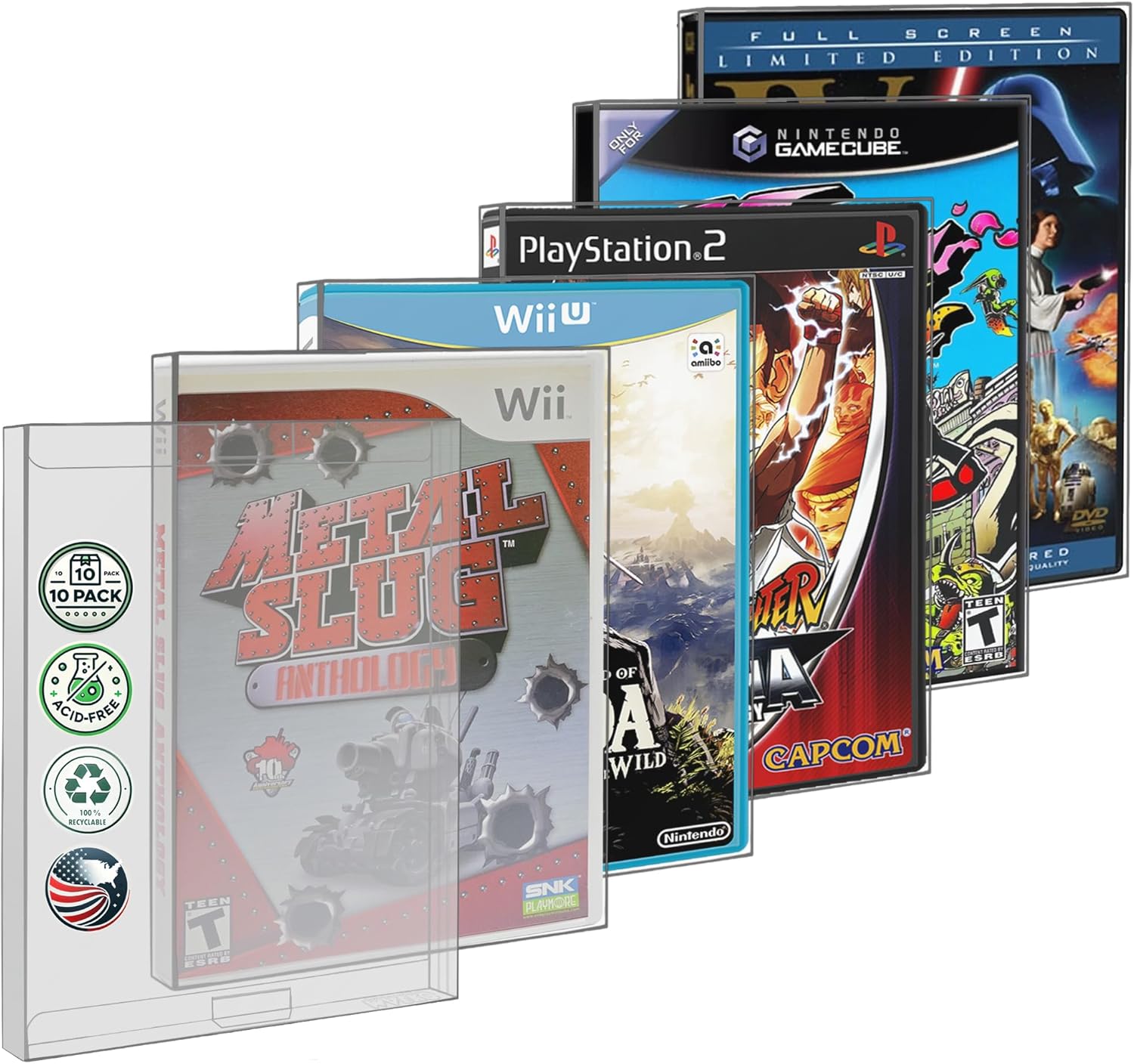 MALKO 10 Pack Video Game Protector Case Compatible with: PS2 | WII - WII U | Gamecube | Xbox & DVD Standard Case | Acid Free Protective Sleeve