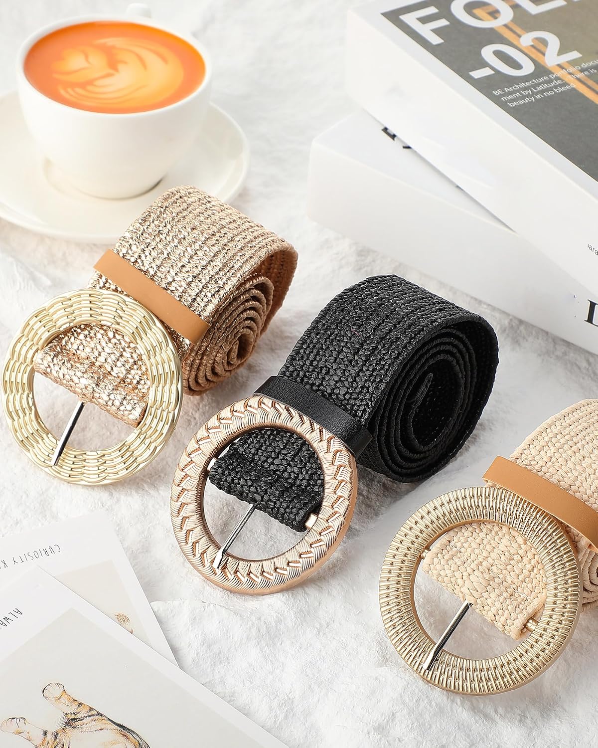 WILLBOND 3 Pcs Women Straw Stretch Belt Elastic Rattan Belts Straw Boho Raffia Belts for Ladies Woven Waist Belt for Dresses