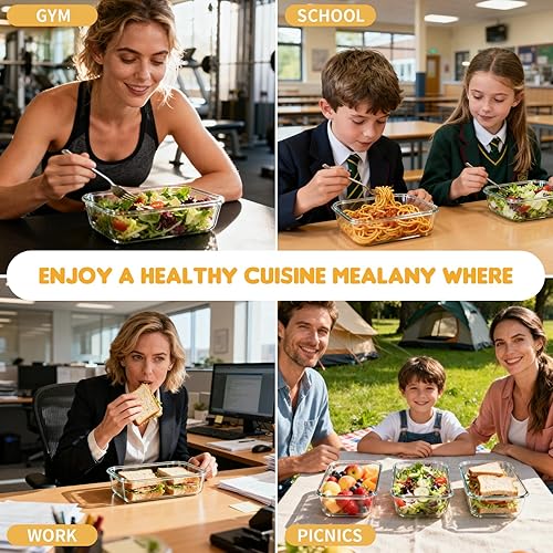 Miniatura 7 de Glass Food Storage Containers with Lids Set of 6, 36 OZ Meal Prep Containers for Lunch, 4.5 Cup Airtight Glass Lunch Containers Set, Microwave,