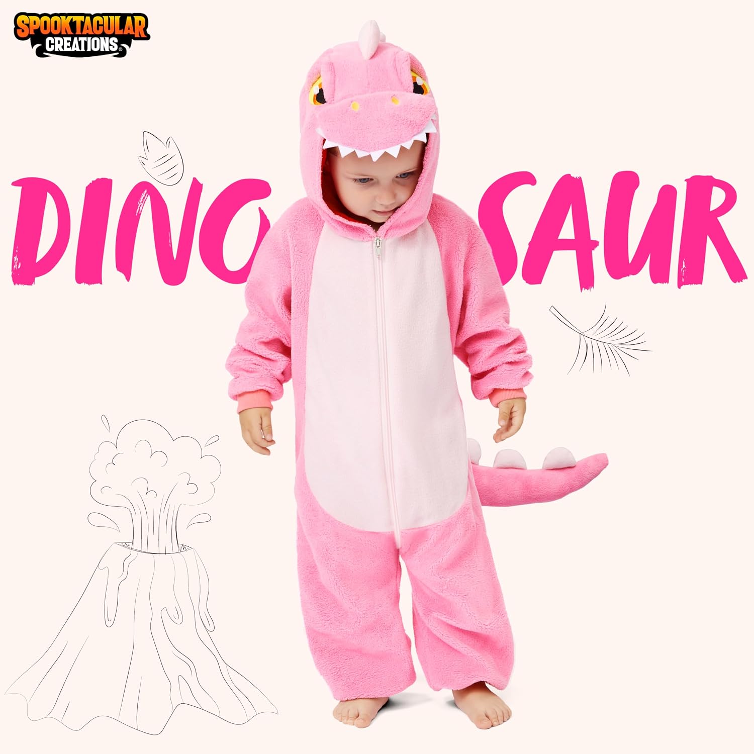 Spooktacular Creations Halloween Baby Dinosaur Costume, Unisex Dinosaur Hooded Jumpsuit for Halloween Cosplay Themed Party