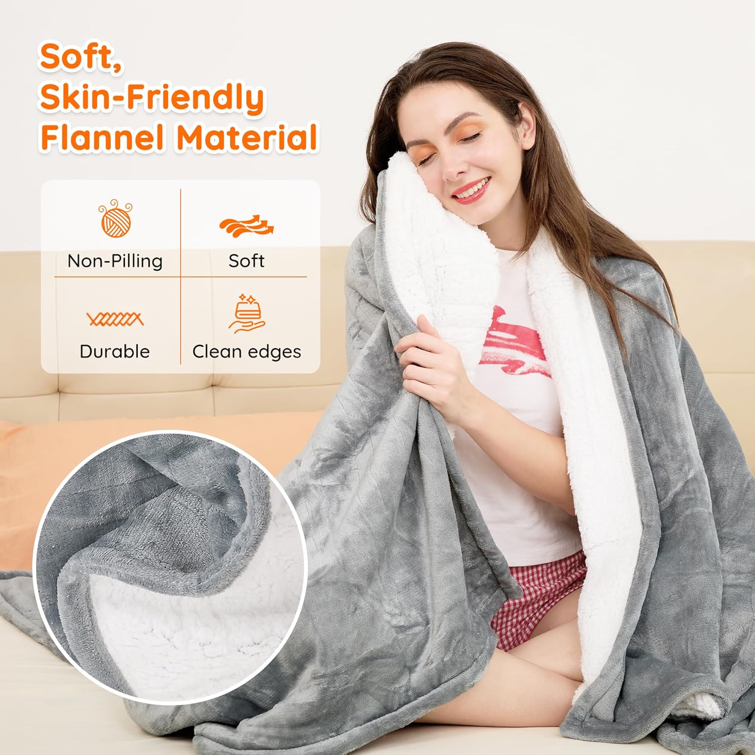 Mia&Coco Heated Throw Blanket - 50"x60" Flannel Electric Blanket, 6 Heat Levels, 10-Hour Auto-Off, Fast Heating, Overheat Protection, Machine Washable, Soft Heated Blanket for Home and Office (Gray) - Image 4