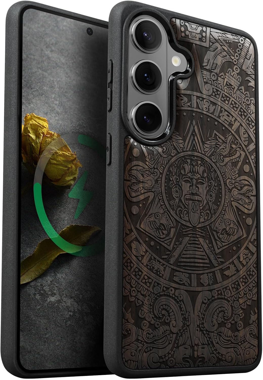 Carveit Magnetic Wooden Case for Galaxy S26+ Samsung S26 Plus Case, TPU Shockproof Cover & Wood Engraved, Compatible with MagSafe Wireless Chargers (Dance of the Sugar Skulls) Rosy