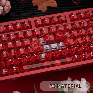 Kristal Kırmızı Şeffaf Keycaps Seti, 114 Tuşları Serin Şeffaf Keycaps ANSI RGB Oyun Klavyesi, PC Malzeme Kiraz Profili Keycaps Yüzde 60 Özel Kiraz Mx Keycaps Arkadan Aydınlatmalı
