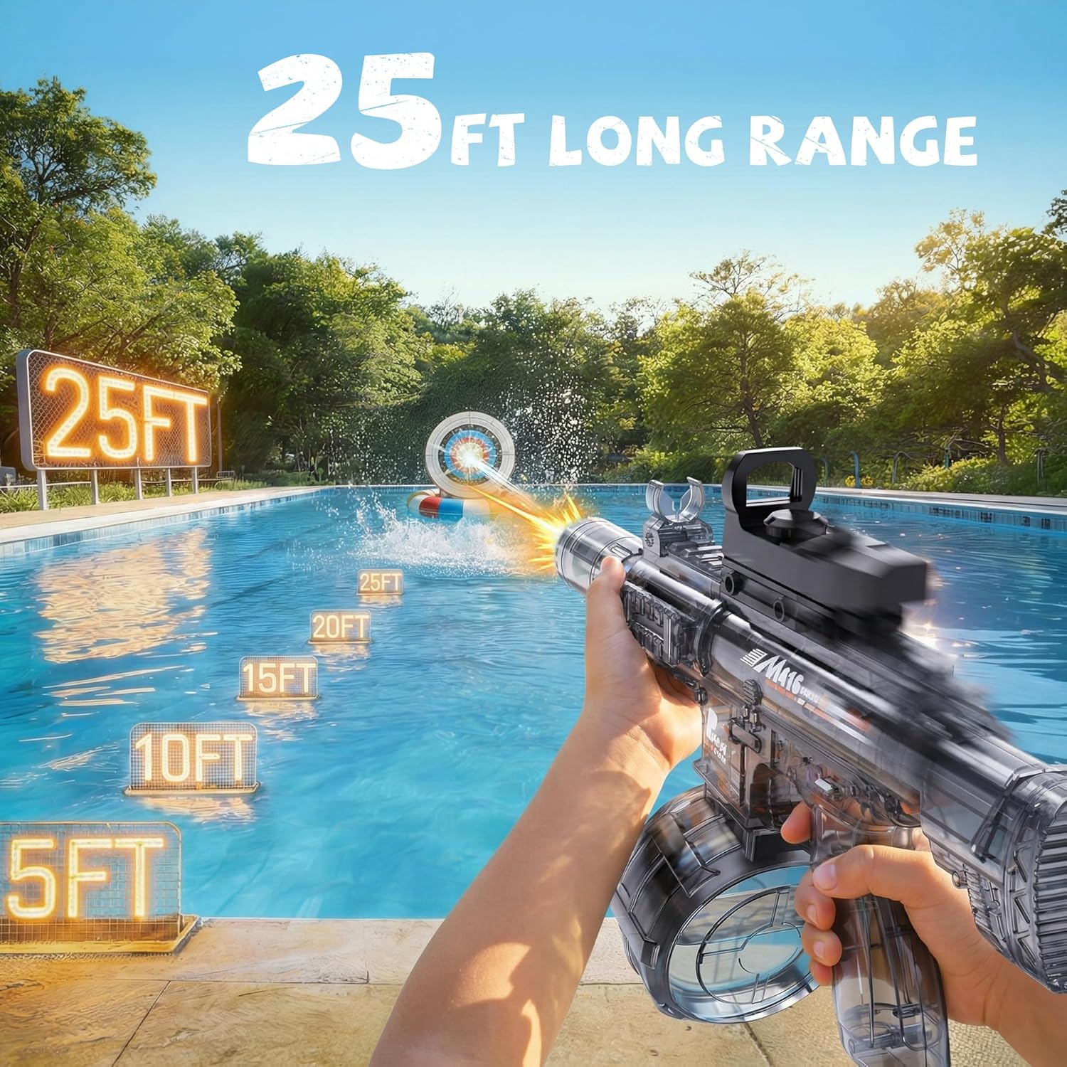 2 Pack Water Gun for Kids, Squirt Guns for Kids with LED Light & 25 FT Shooting Range, Large Capacity No Leak Water Gun, Summer Swimming Pool Beach Outdoor Water Fighting Parties Toys