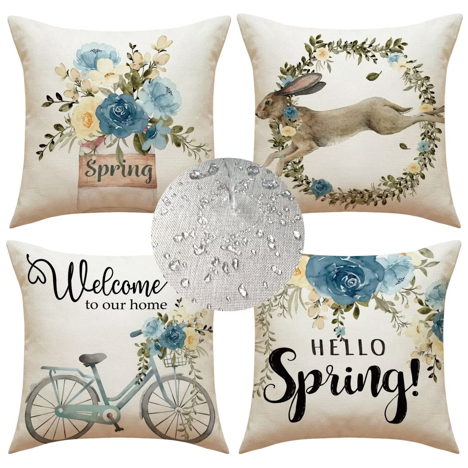 Coussin pour mobilier de jardin et canapé : lot de 4 housses d'été imperméables 30x30