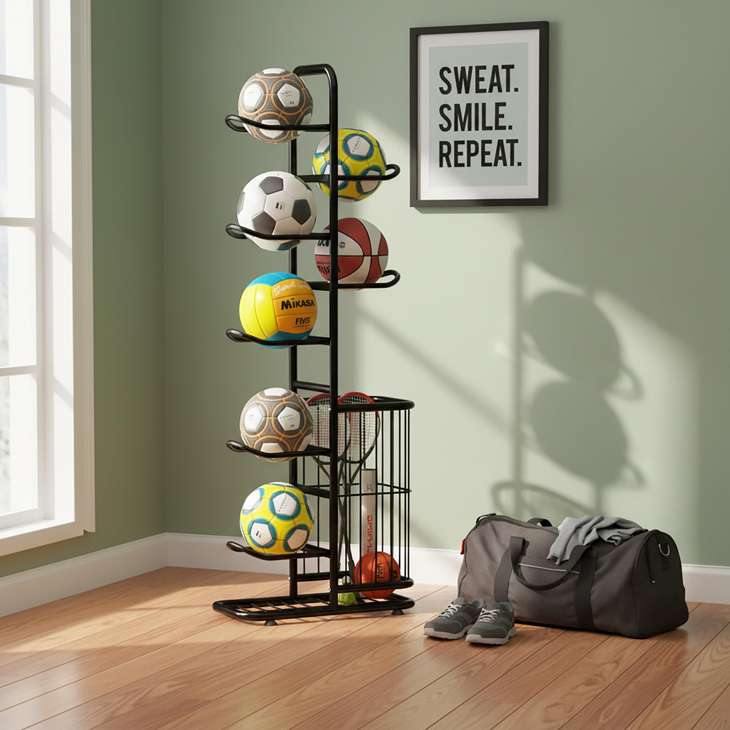 Portapalloni Relaxdays, per palloni, con cestello, Metallo, Porta palloni per Basket e Calcio, Varie Dimensioni e Colori