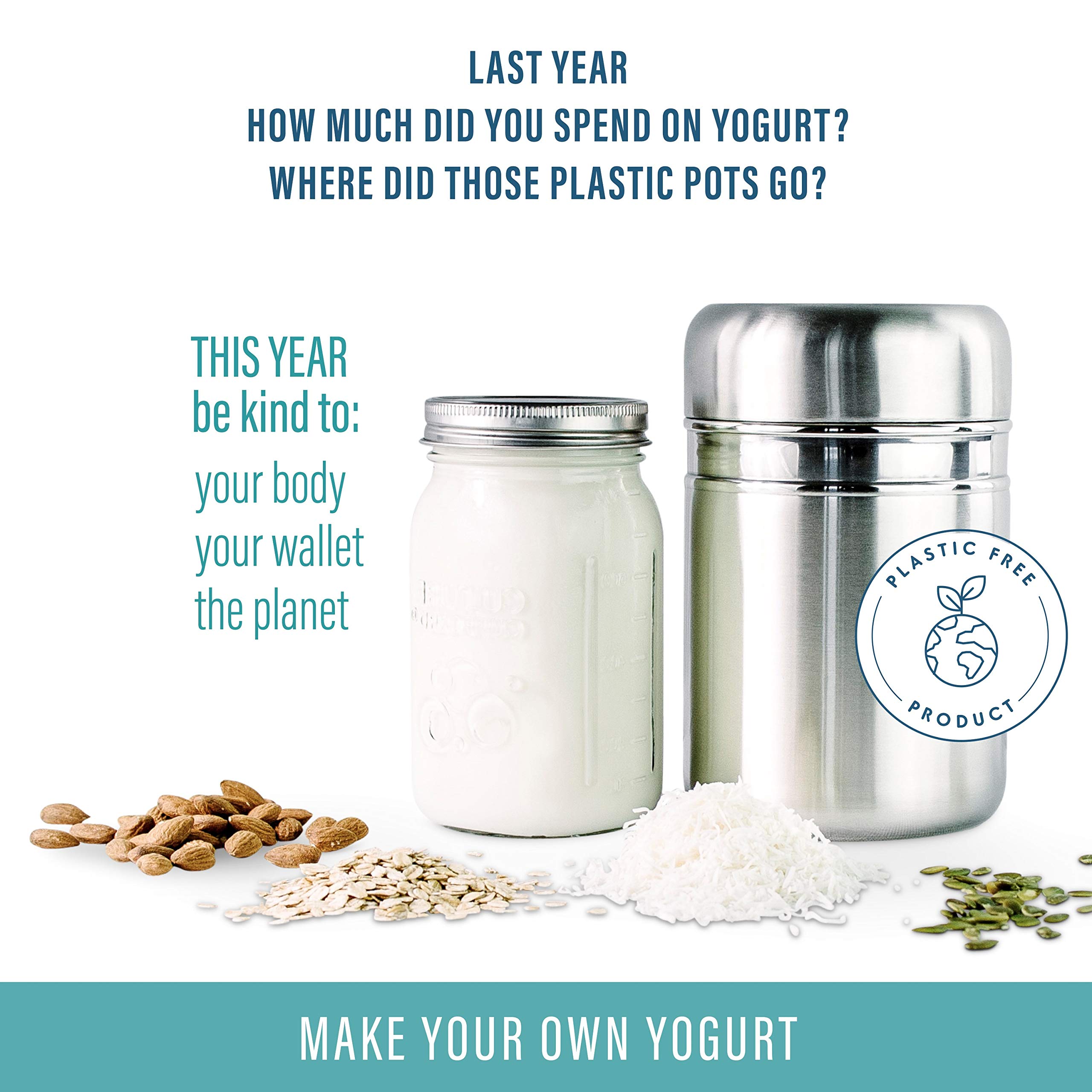 Stainless Steel Yoghurt Maker with 1 Quart Glass Jar and Complete