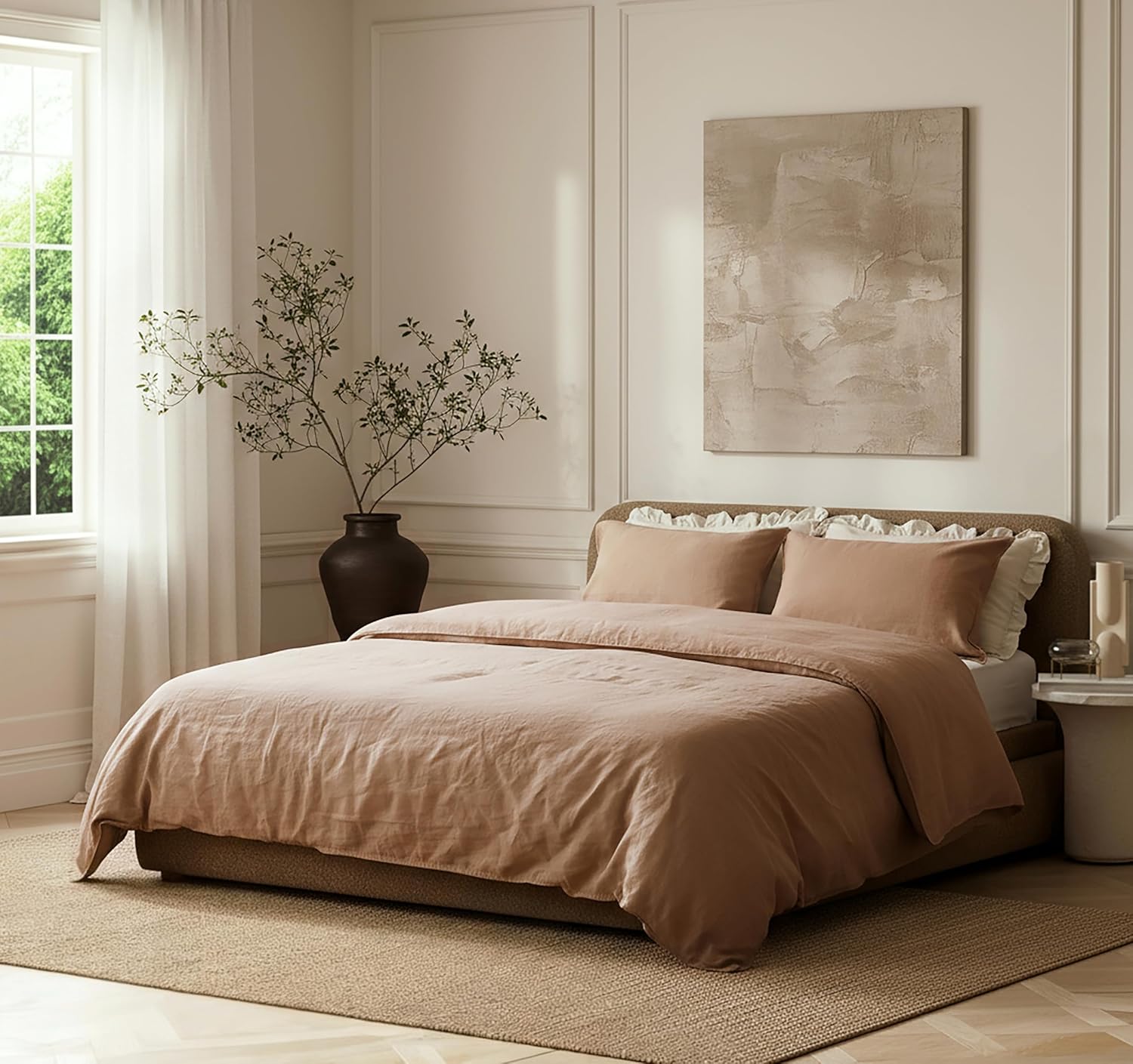 100% Pure Linen Duvet Cover Set (1 Duvet Cover,2 Pillowcases) Soft and Breathable for All Season Suitable for Hot Sleepers (Brown, King (U.S. Standard))