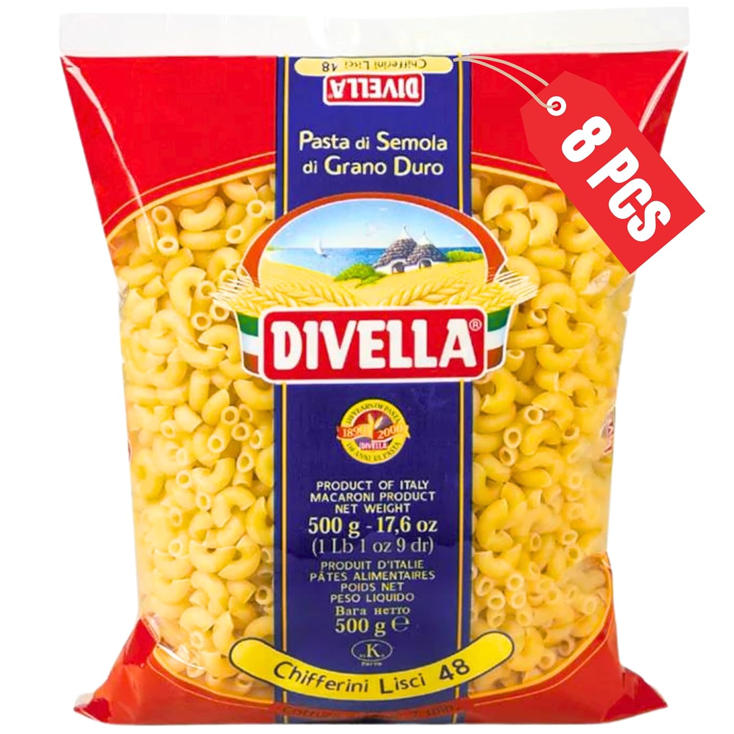 Divella Elbow Macaroni Pasta #11, 16 oz. (Chifferini Lisci, Pack of 8) - Authentic Italian Pasta Made with Durum Wheat Semolina, Perfect 'Al Dente' Texture for Every Dish