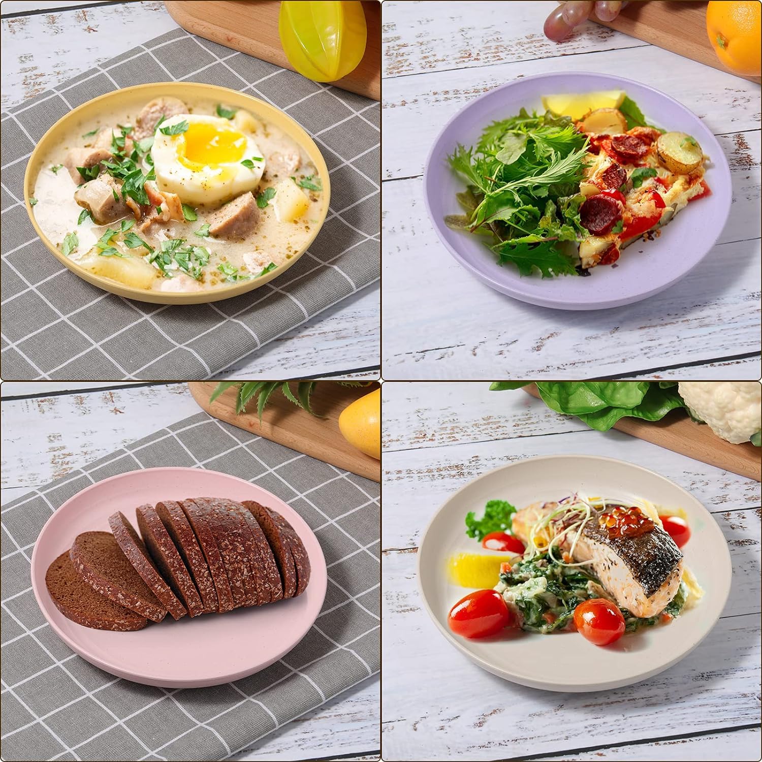 6 Pezzi 23cm Piatti da Pranzo in Plastica, Piatti da Picnic, Piatti da Campeggio, Piatti Riutilizzabili Infrangibili per Insalata, Pasta, Feste, Casa, Microonde e Lavabili in Lavastoviglie