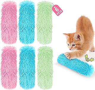 AURUZA 6 Pcs Cat Toys for Indoor, Crinkle Sound Kitten Catnip Toys for Cats, Interactive Cat Kicker Toys for Indoor Cats, 3 Colors Cat Pillows Toys for Cats Chasing Chewing Exercising Teething Clean