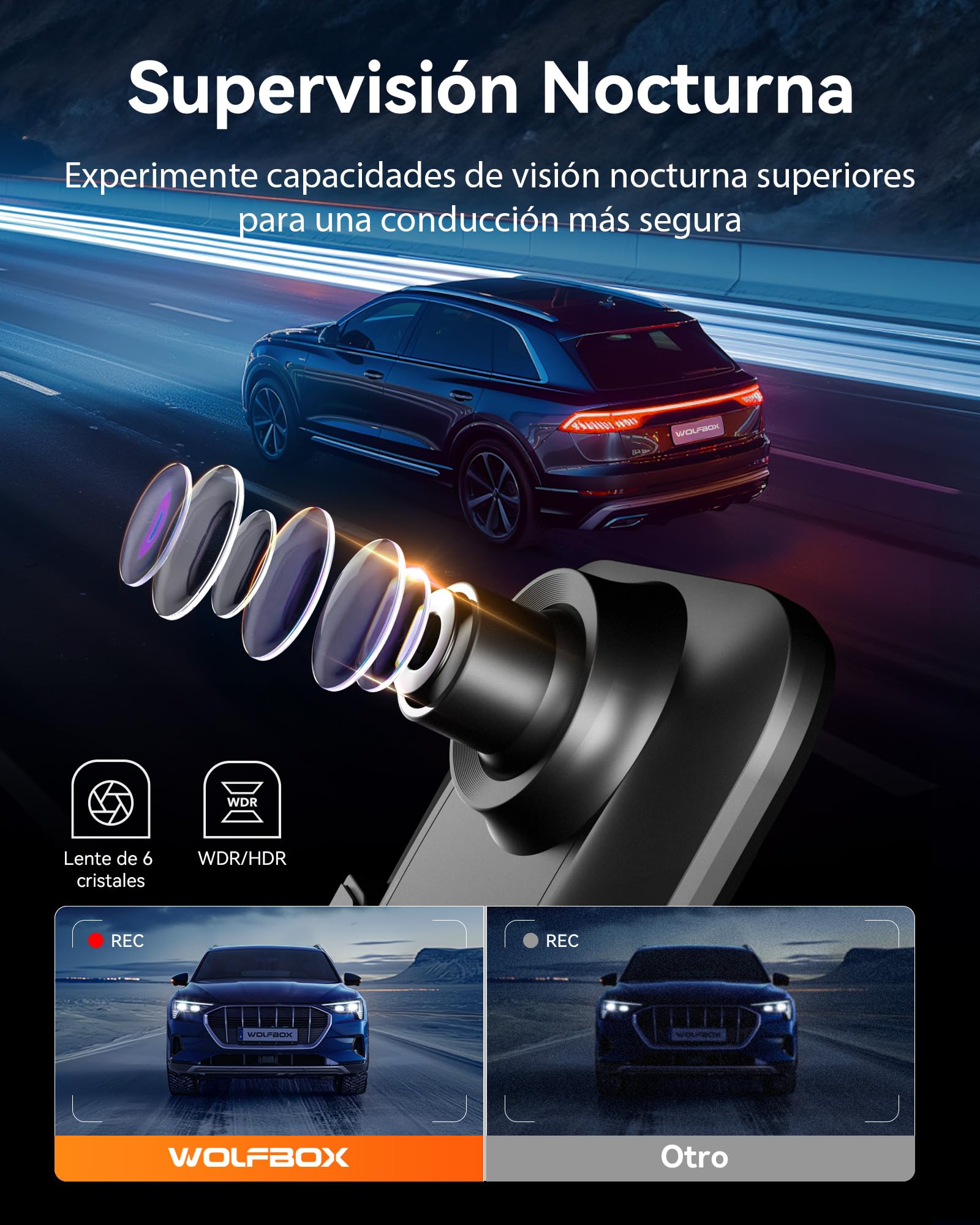 WOLFBOX G850 4K Mirror Dash CAM con 5.8GHz WiFi y Control de Voz, Cámara de Espejo Retrovisor de 12'' para Automóvil Delantera y Trasera, Monitoreo de Estacionamiento, Tarjeta de 64 GB y GPS