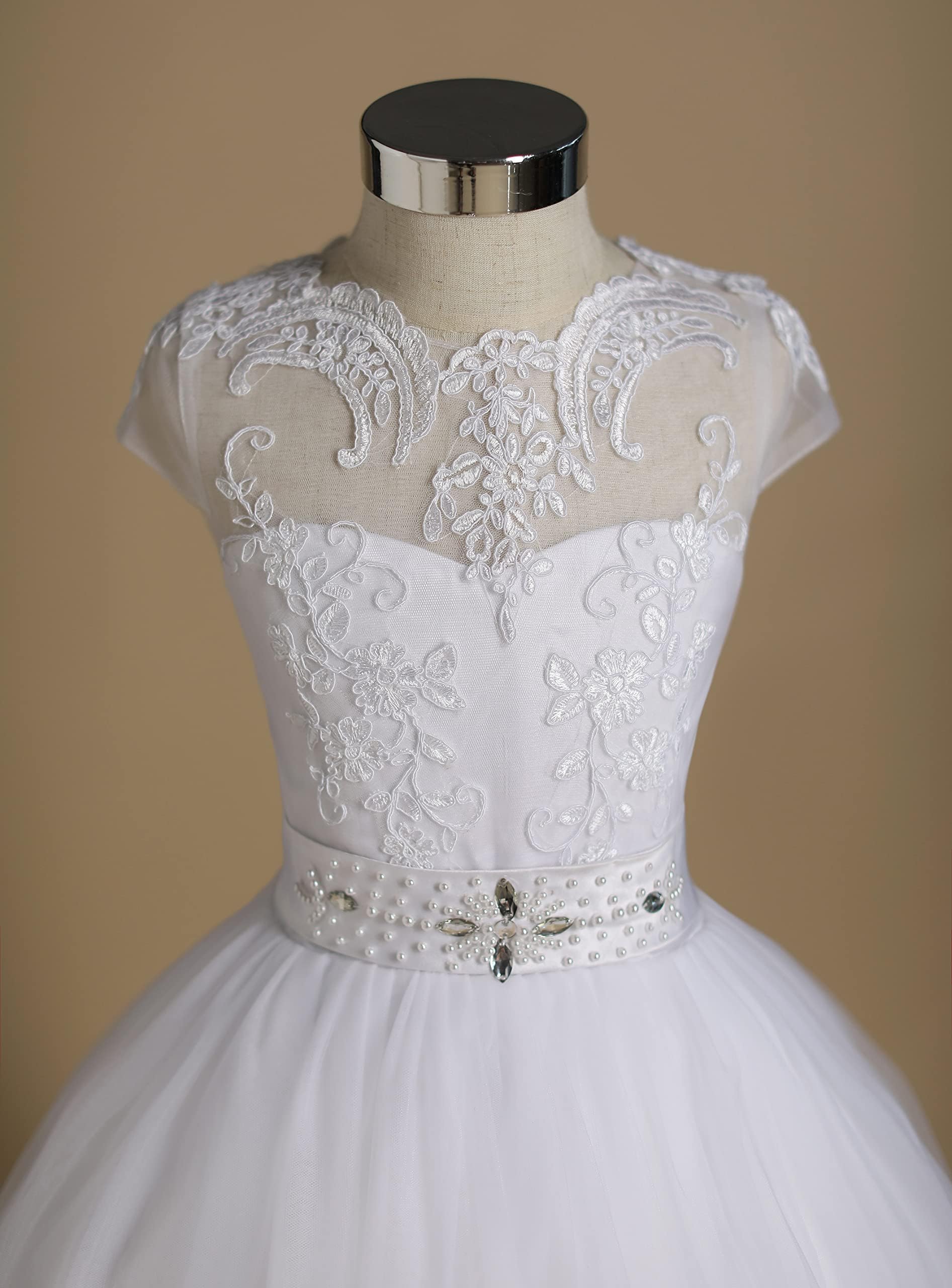 Generisch Vestidos de Primera Comunión Blanco Encaje Flores Niñas Vestidos Niños Vestido de