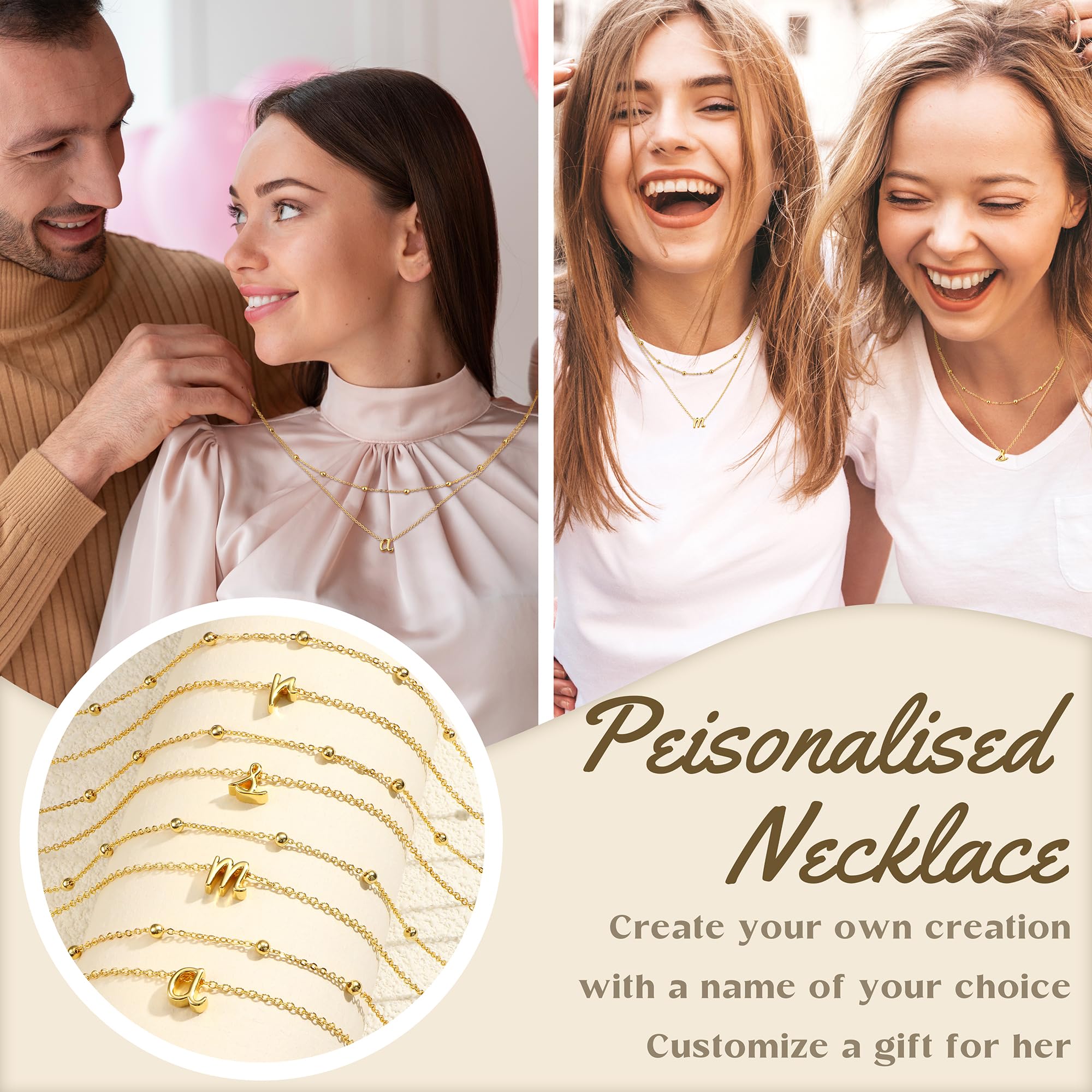 HHRFCS 18K Gold geschichtete Initialen-Halsketten für Frauen und Mädchen, personalisierte Halskette, Anhänger, Namenskette, Kette, Perlen-Choker, Gold-Halskette für Frauen, Schmuck, Geschenke,