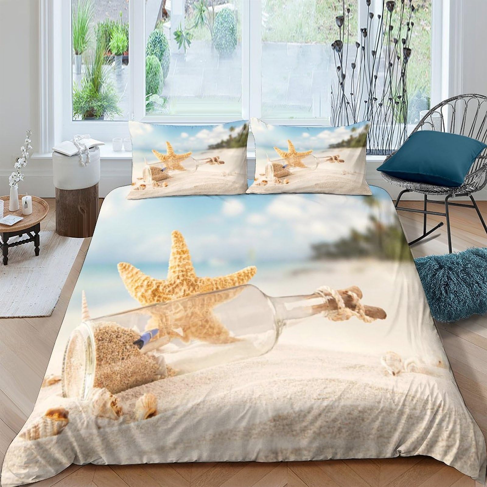 Ctjqhvkz Style-8 3D Printed Beach Starfish Fitted Sheet Microfiber Soft Breathable Sand Seashell Mattress Cover Bedroom Decor Single（135X200cm）