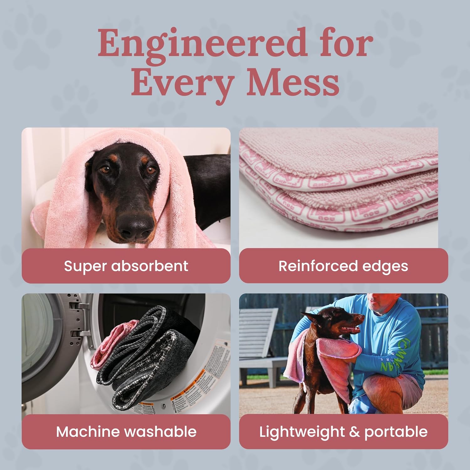 Premium Twisted Loop Drying Towels for Drying Dogs Large 24" x 35" Super Absorbent Microfiber Dog Bath Towel – Quick Dry, Soft – 1200 GSM Pink for Pets, Beach, Camping & Travel