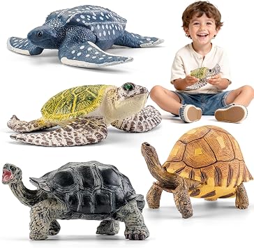 4PCS 5 Large Sea Turtle & Tortoise Toys Figurines, Realistic Plastic Solid Sea Ocean Animals Figures Educational Toys for Kids Ages 3-5 5-7 4-8 8-12 Boys Girls