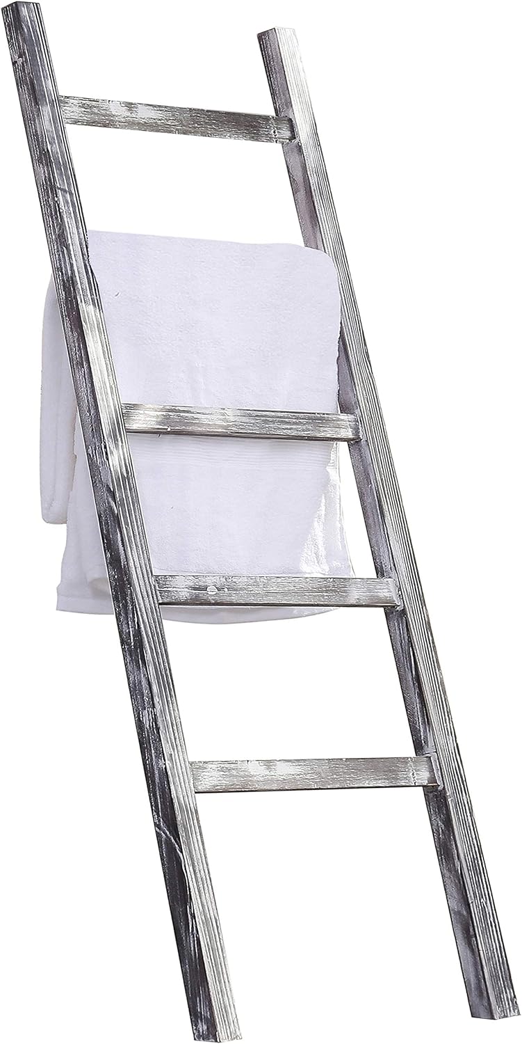 MyGift 4.5-Foot Weathered Wood Decorative Blanket Storage Ladder : Home & Kitchen