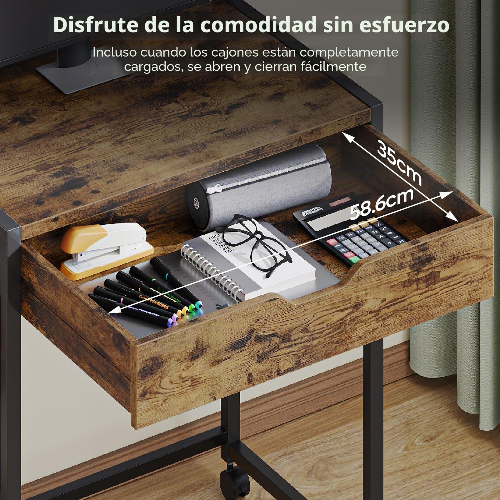 Bestier Pequeña mesa de ordenador de 64 cm con espacio de almacenamiento y cajones, adecuada para estudio, dormitorio, salón y espacios compactos (negro)