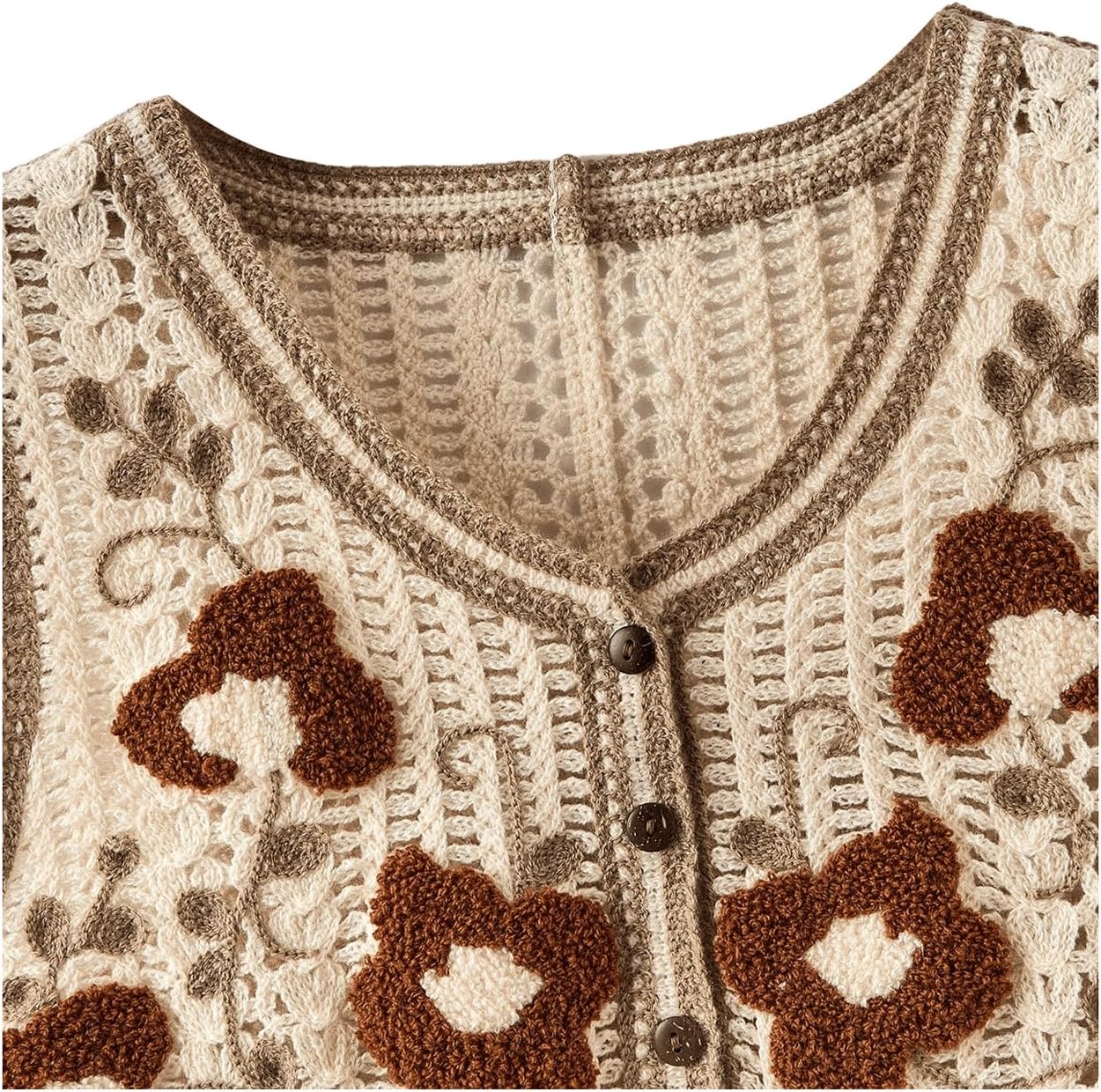 Verdusa Women's Sweater Vest Button Front V Neck Sleeveless Crochet Plaid Checkered Knit Sweater Vest
