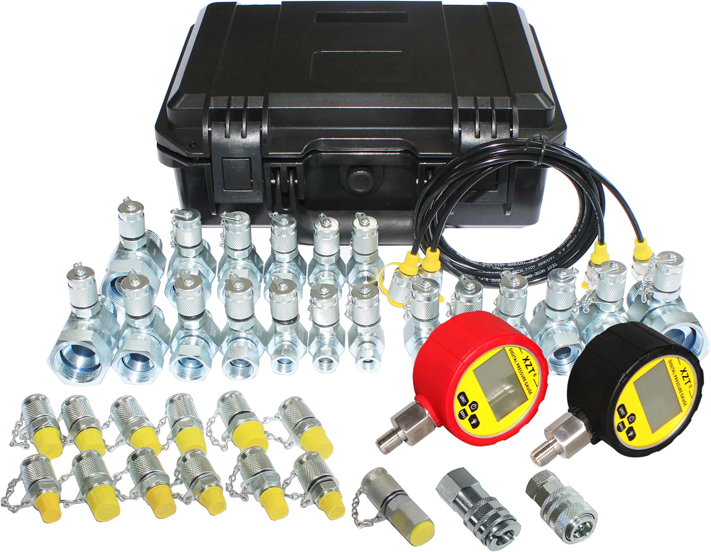 XZT 70U Hydraulic Pressure Test Coupling Kit,Pressure gauges Set,Test Hose,BSPP ORFS JIC Hydraulic Swivel Run tees for Repair Excavator Construction Machinery