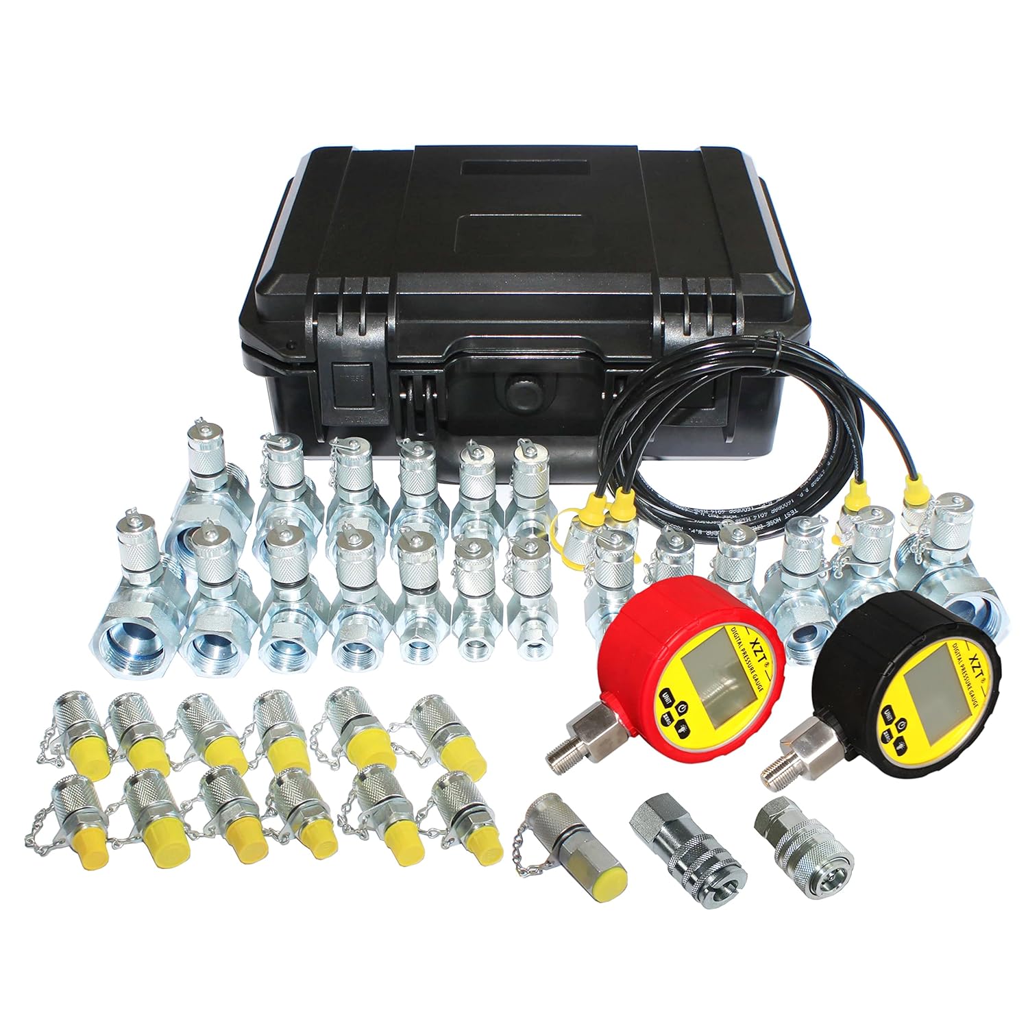 XZT 70U Hydraulic Pressure Test Coupling Kit,Pressure gauges Set,Test Hose,BSPP ORFS JIC Hydraulic Swivel Run tees for Repair Excavator Construction Machinery