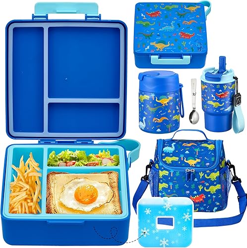 Juego de lonchera con contenedor de caja Bento, termo de sopa de alimentos de acero inoxidable de 17 onzas, botella de agua para niños y bolsa de