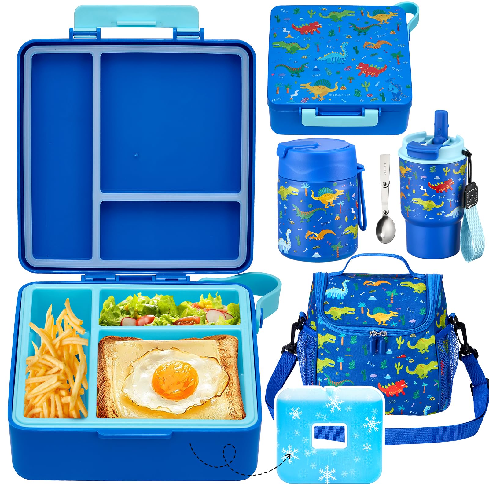 Pawtong Lunch Box Set Dinosaur Blue