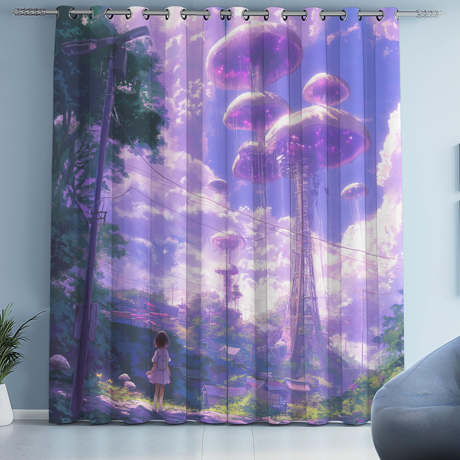 Rideaux Occultant À Oeillets Méduse Violet Lot De 2 Fantaisie Nuage Rideau Thermiques Anti Froid Enfant Fille Rideau Opaque 140x145 cm pour Chambre Salon Chambre Bebe