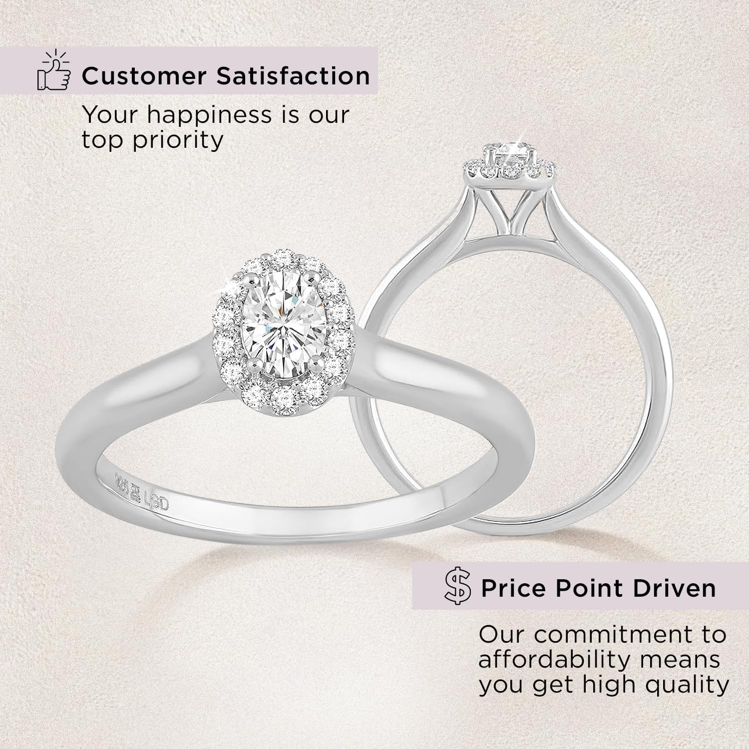 Jewelili 925 Sterling Silver Diamond Ring for Women | 0.33 CTW Oval and Round Cut Wedding Engagement Rings | Lab Grown Diamond Ring | Size 6, 7 & 8