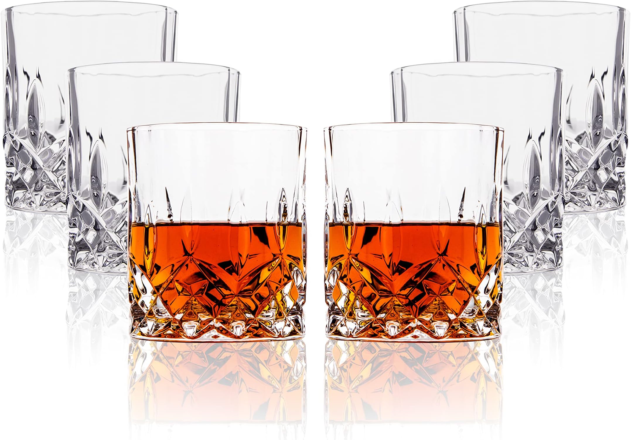 LEMONSODA Crystal Cut Old Fashioned Whiskey Glasses Set of 2, 4, 6-10oz Ultra-Clear Premium Lead-Free Rocks Glass Tumbler For Drinking Bourbon, Scotch, Cognac, Cocktails (Set of 6)