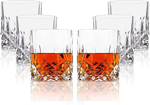 LEMONSODA Vasos de whisky de corte de cristal antiguo, 10 onzas, ultra transparente, sin plomo, para beber bourbon, escocés, coñac, cócteles (juego