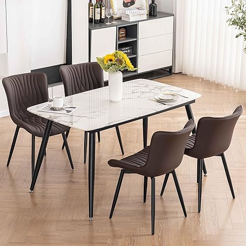 Miniatura 2 de Kidol&Shellder - Juego de 2 sillas de comedor tapizadas de piel sintética moderna de mediados de siglo con respaldo, ergonómicas sin brazos y sillas