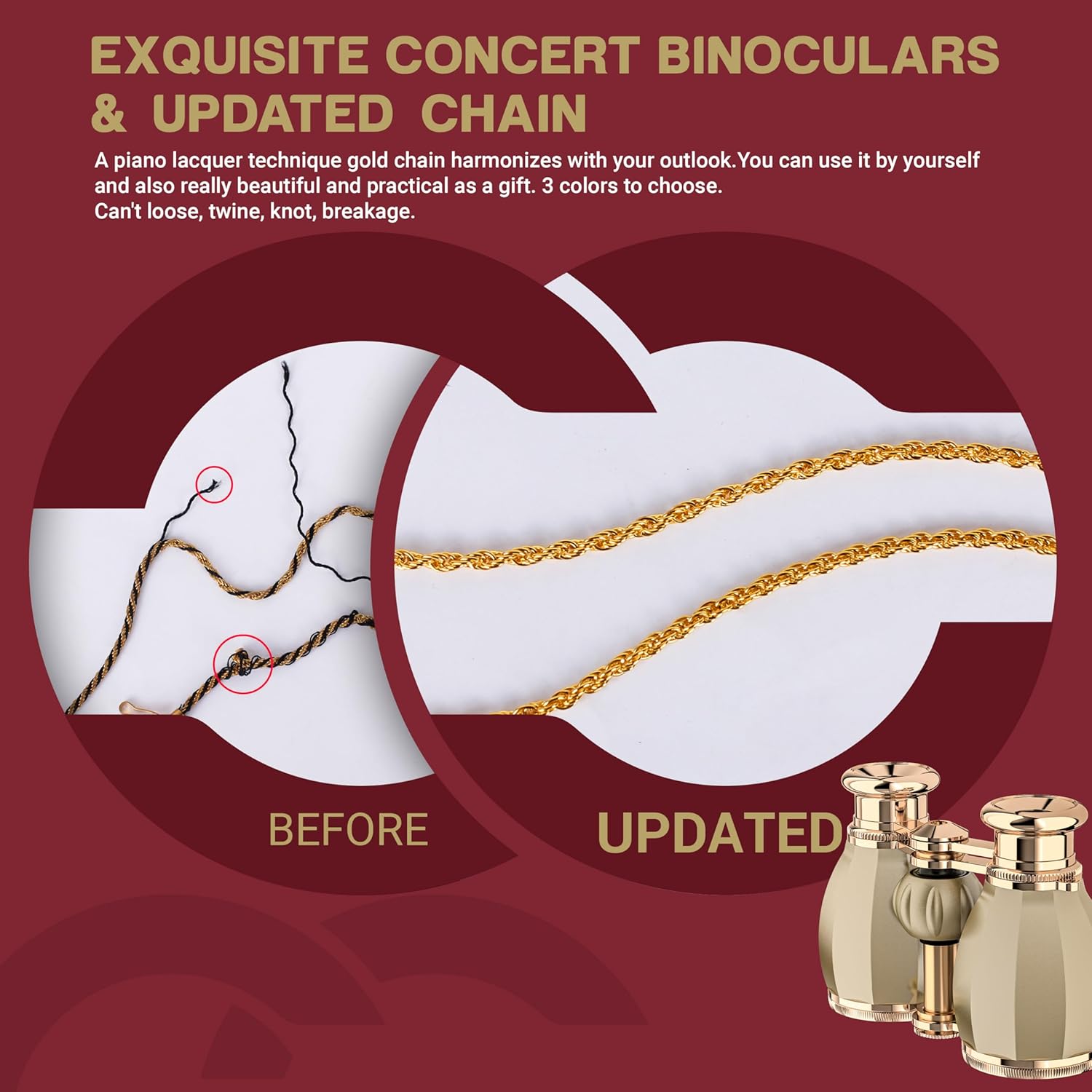 ESSLNB Opera Glasses Binoculars for Women Adults 4X30mm Theater Glasses Compact Binoculars for Theater and Concerts Antique with Case Removable Chain (Gold)