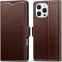 Vista 15 de KEZiHOME Funda tipo cartera para iPhone 14 Pro, de piel auténtica, bloqueo RFID, ranuras para tarjetas, soporte, a prueba de golpes, funda magnética