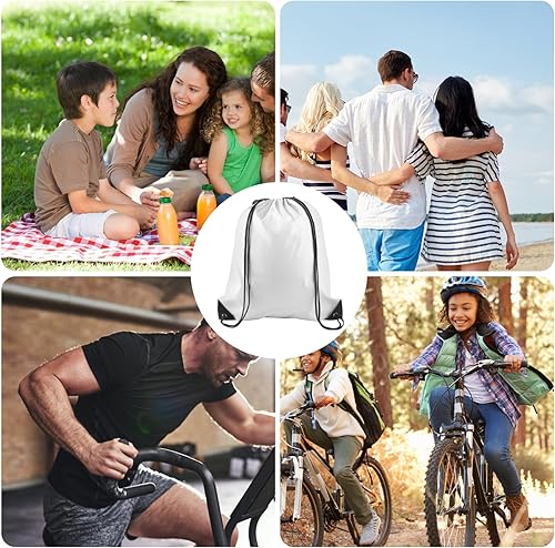 Vista 6 de KUUQA Mochila con cordón a granel, bolsas de almacenamiento para deporte, gimnasio, viajes, Blanco, Viajar