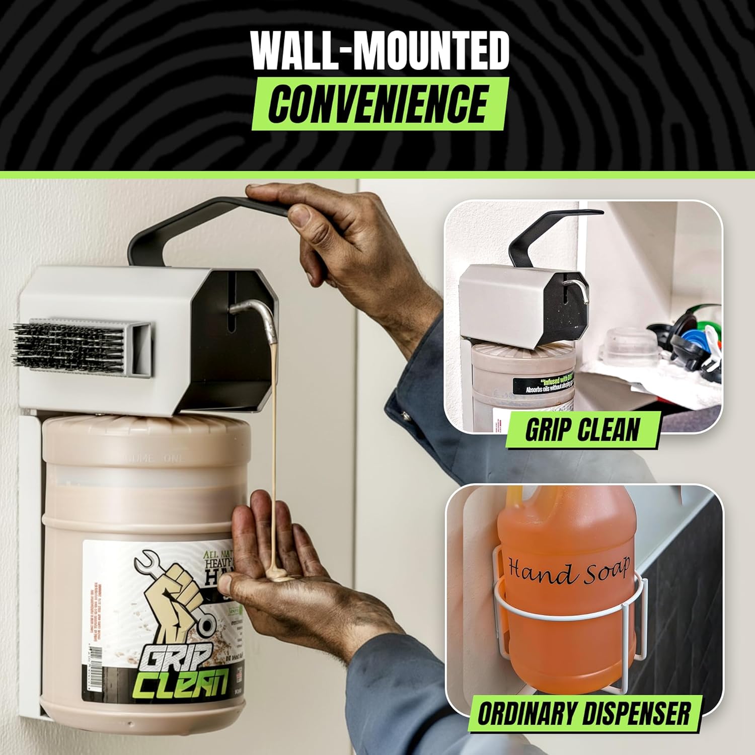 Grip Clean Stainless Steel Heavy Duty Pumice Hand Soap Dispenser - Wall Mounted Hand Soap Gallon Refill Fits Flat Top Refill Bottles - Rugged Gallon Dispenser for Commercial/Industrial
