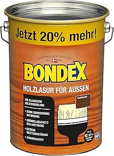 Bondex Holzlasur für Außen Nussbaum 4,8 L für 62 m² | Hoher Wetter- und UV-Schutz | Natürliches Abwittern - kein Abplatzen | seidenmatt | Holzschutzlasur | Holzlasur