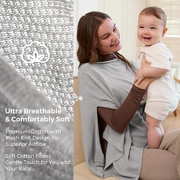 Momcozy Nursing Cover for Breastfeeding, Soft Privacy Poncho, Multi-Use Nursing Shawl, Portable Breast Feeding Covers for Women, Includes Laundry Bag (Grey)