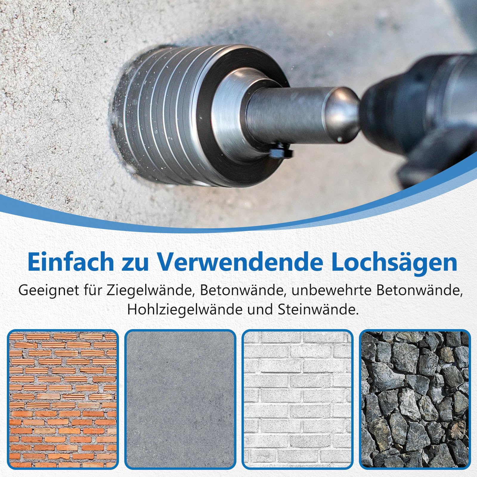 Trocken Beton Kernbohrer, Lochsäge 68mm 50mm 40mm 30mm, M22 Bohrkrone Steckdose mit 330mm Rundgriff SDS Plus Schaft, für Betonziegel, Zement, Steinwand