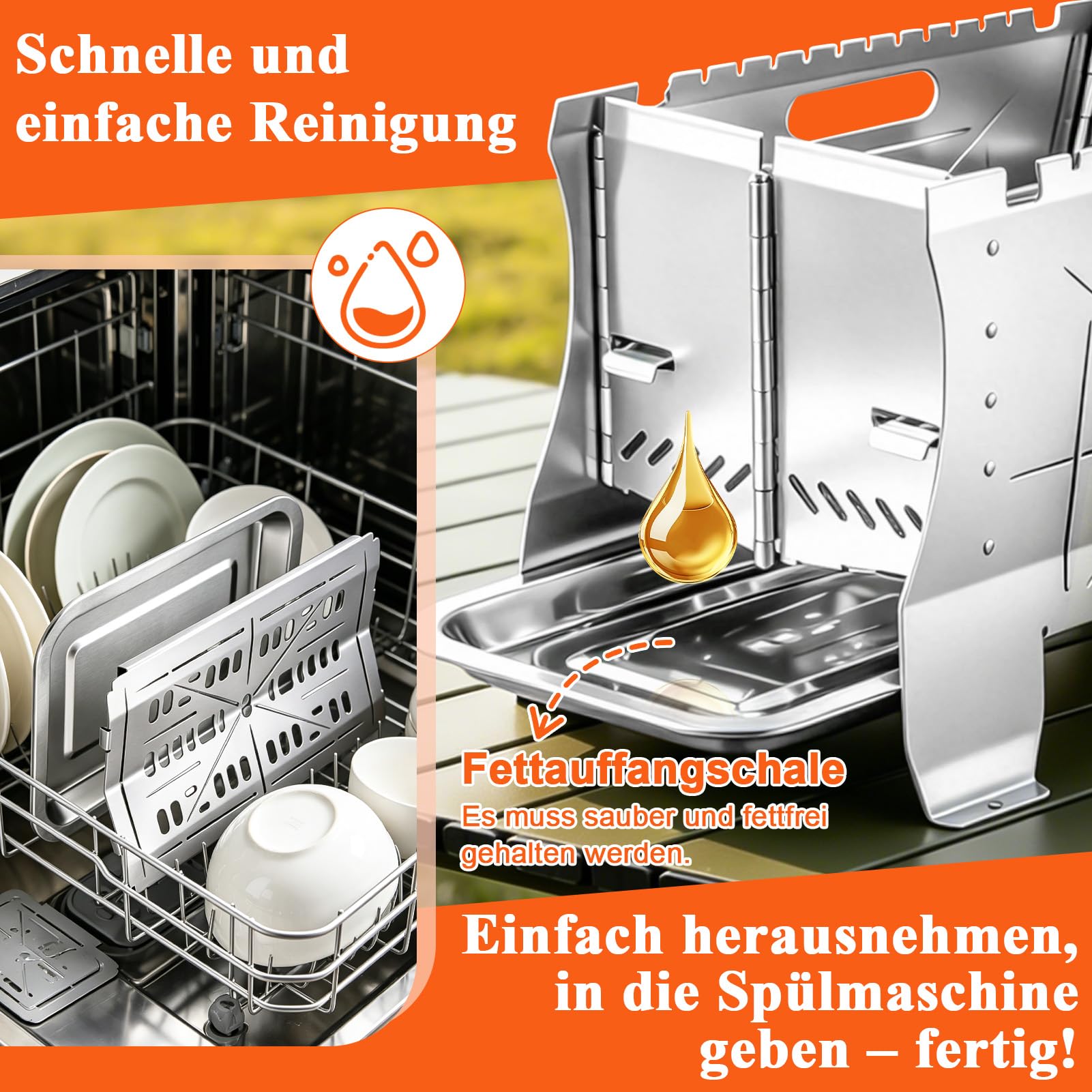 Grill Gas - 26.5×21×38cm Mobiler Gasgrill Klein, Tragbarer Edelstahl Campinggrill | Gas & Holzkohlebetrieb - Faltbarer Campingkocher Propangas-Grills mini für Camping, Balkon, Garten, Outdoor