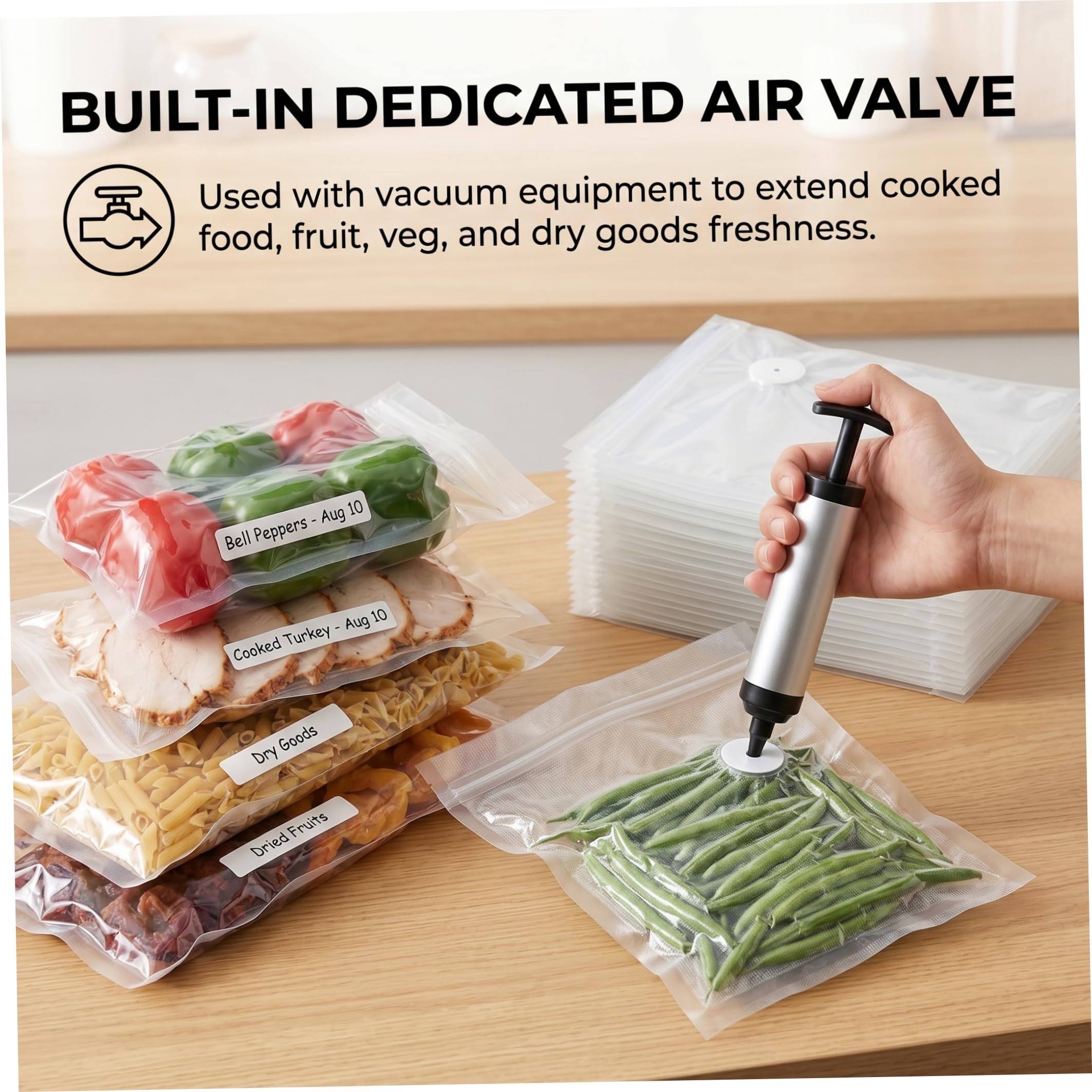 Bolsas selladoras al vacío para alimentos, paquete de 40 bolsas selladoras al vacío para alimentos, de grado grueso, reutilizables con válvula de aire, color blanco (20 pequeñas de 8.25 x 8.66
