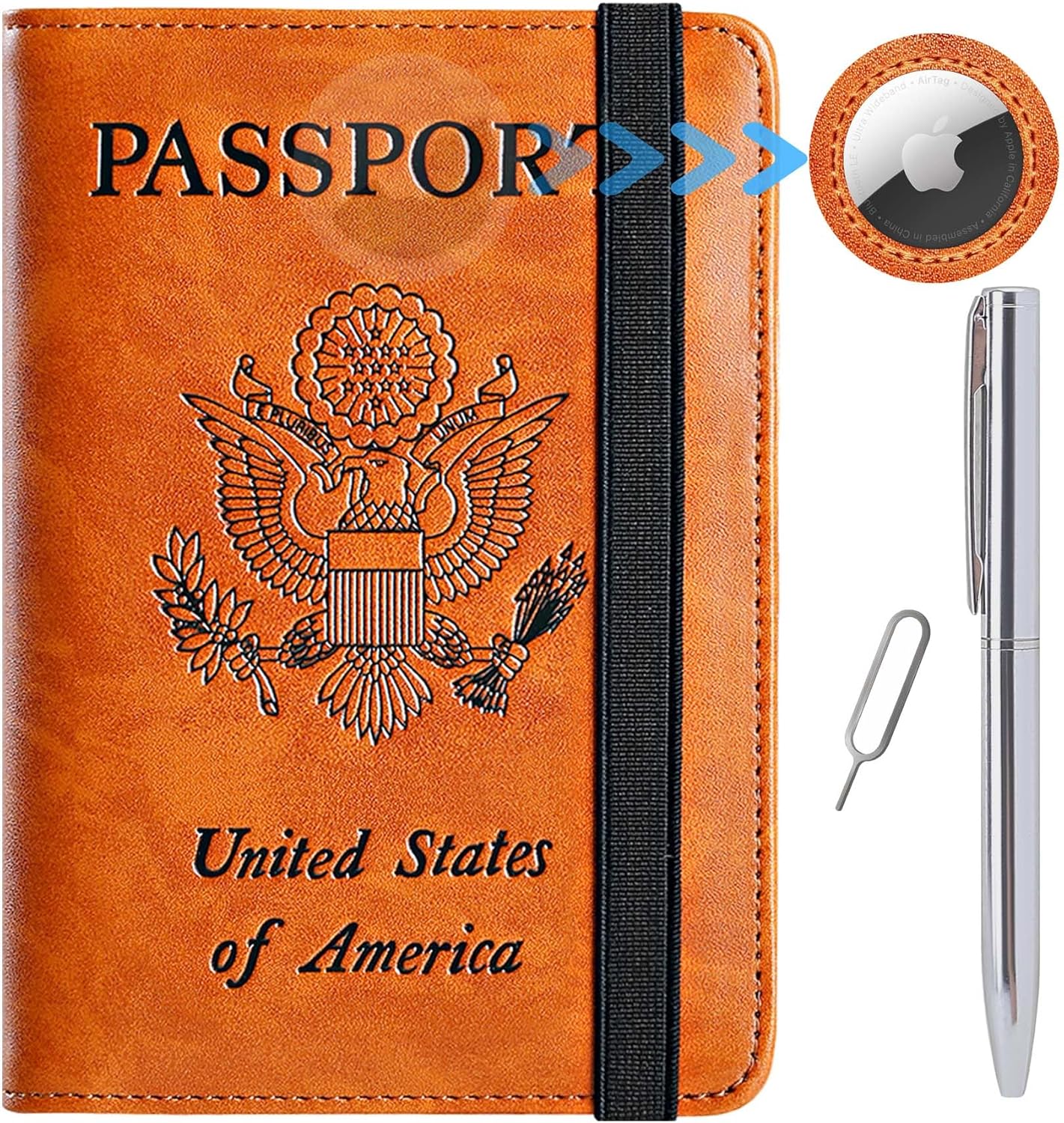Airtag Passport Holder Cover Wallet Travel Essentials RFID Blocking Leather Card