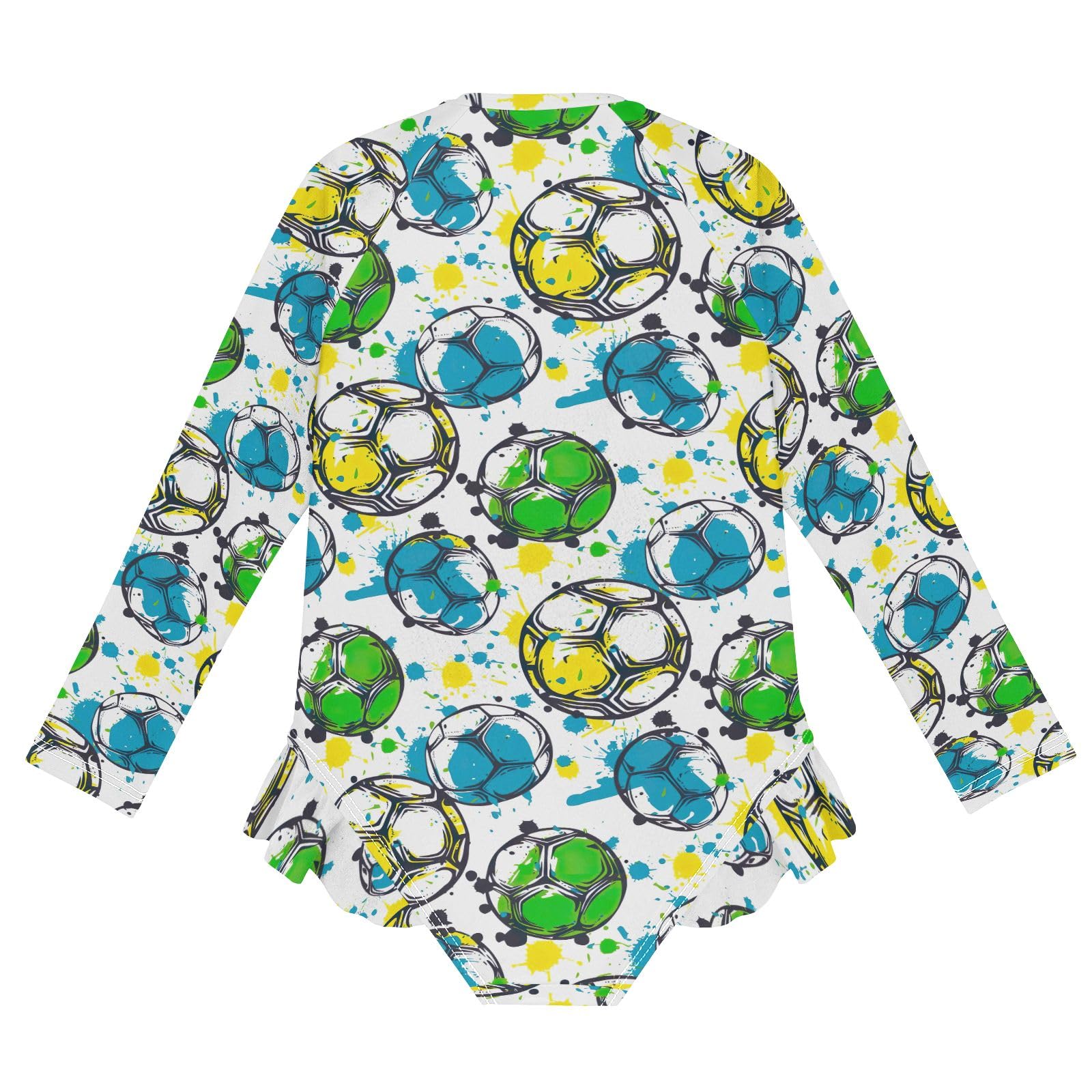 Grunge Football Soccer Girls One Piece Swimsuit Long Sleeve Sun Protection Rashguard Zipper Swimwear Sport Bathing Suit, Size 9-10