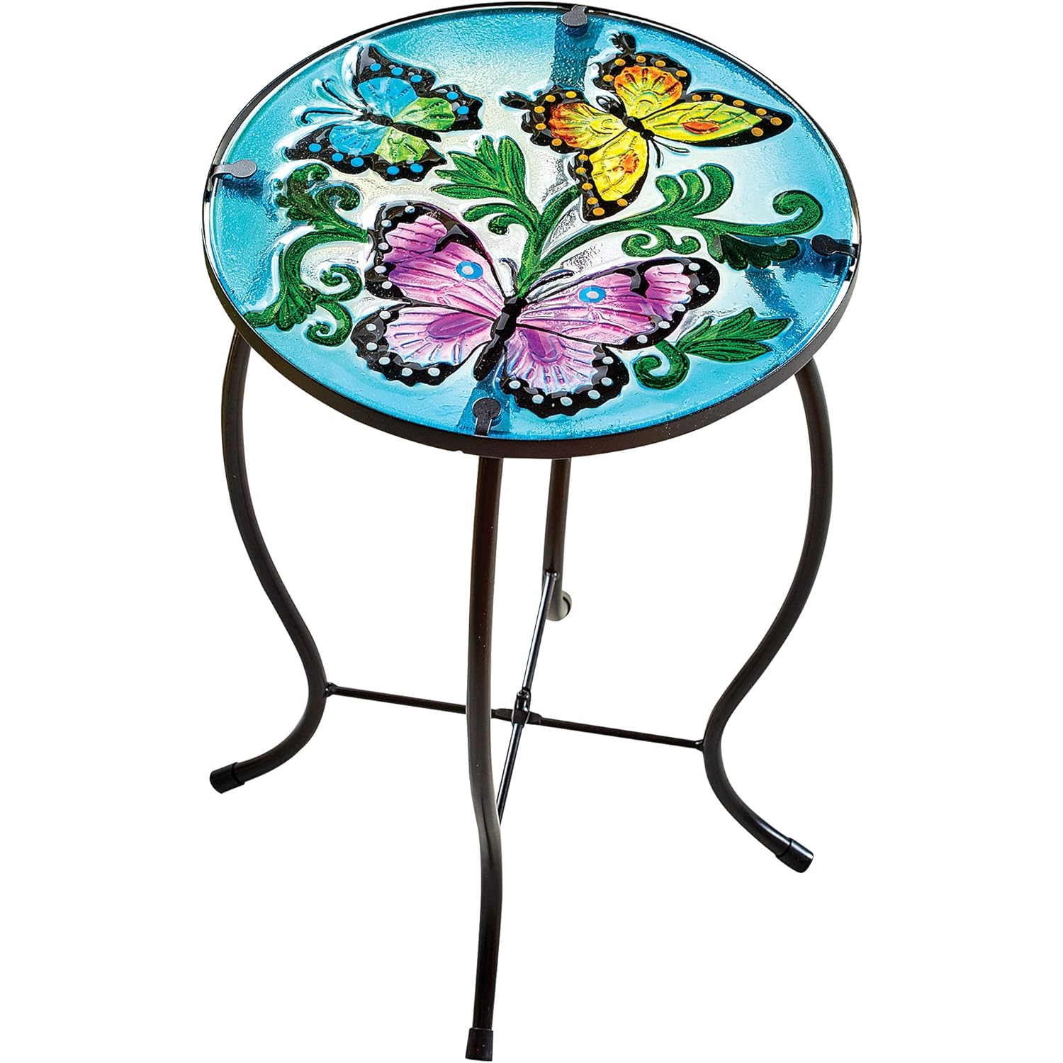 Pretty Butterfly Accented Round Glass Top Table Kitchen