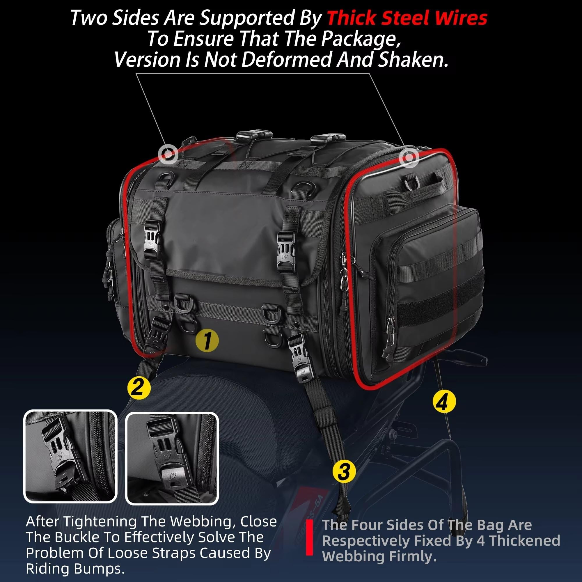 Moto Sacoche Selle Sac De Voyage Pour Siège Arrière Moto Étanche Extensible 19 À 80 L Compatible Avec La Plupart Des Motos