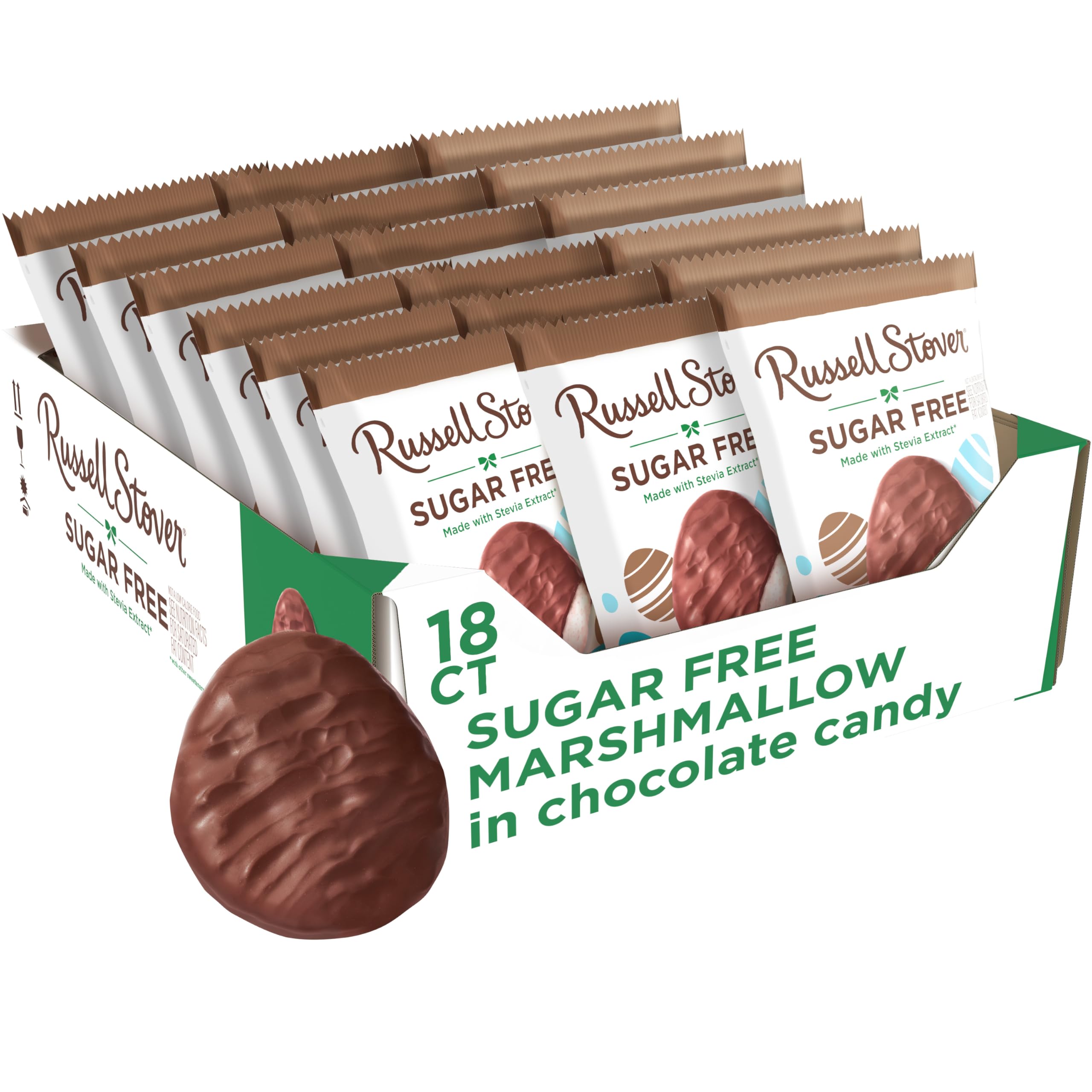 Russell Stover Easter Sugar Free Marshmallow Chocolate Candy Easter Egg, 1.3 oz each (Pack of 18)