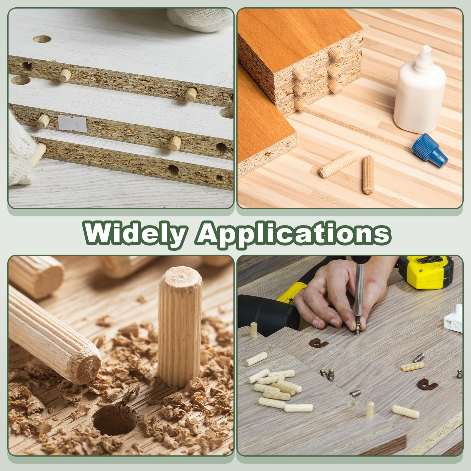 QUARKZMAN 90 Pz Spille di Legno per Dadi 6x60mm(0.24x2.36) Estremità Scanalate Smussate per Legno per Falegnameria Mobili Scaffale