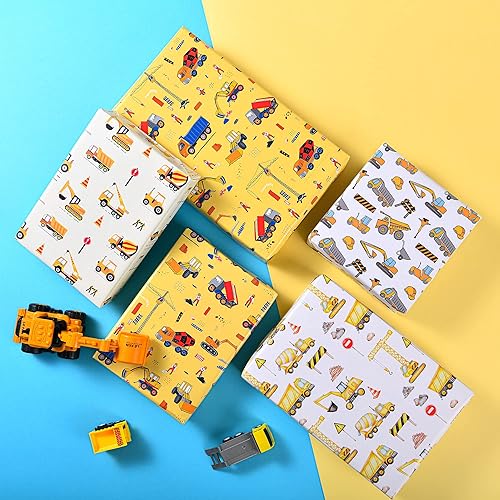 Miniatura 2 de Titiweet Papel de regalo de construcción, papel de regalo de camión para niños, niños, 12 hojas de papel de regalo para tractores y camiones para